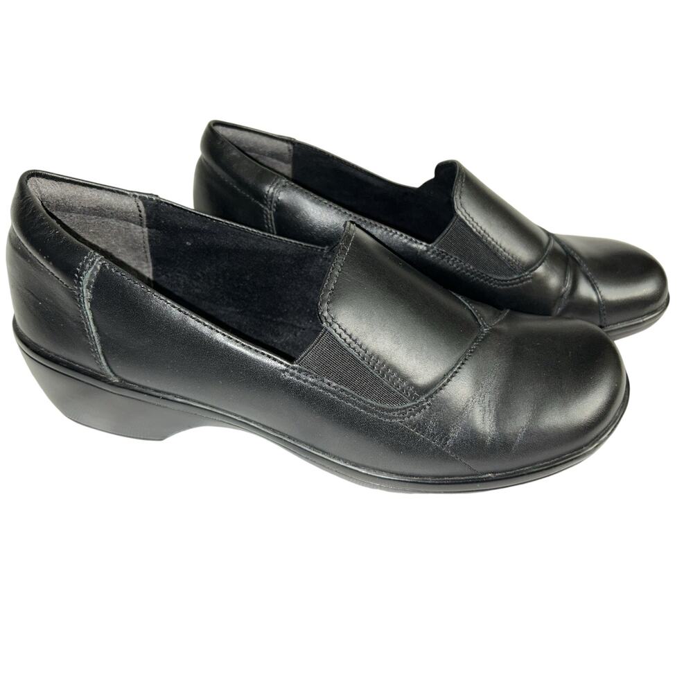 Clarks Emily Alexa Leather Heeled Black Pump Clog Women's Size 8 Wide 8W